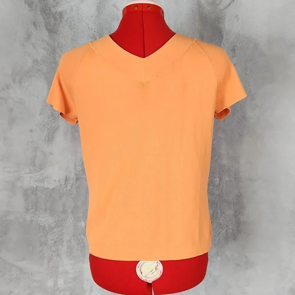 TALBOTS V neck Rayon blend top in orange - Picture 3 of 8